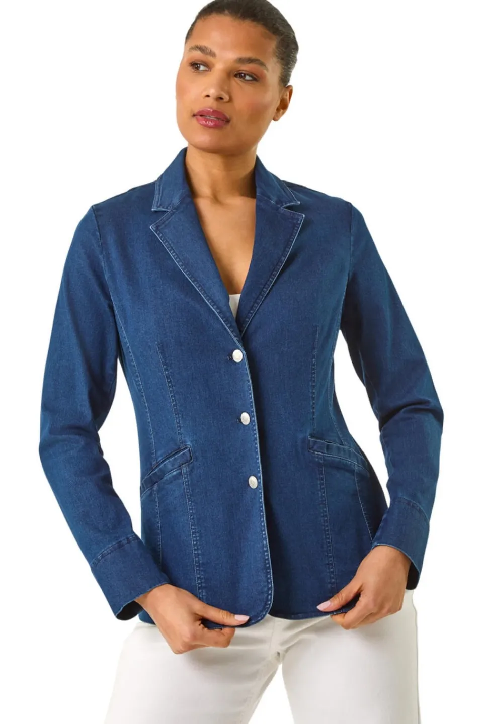 Coats & Jackets>Roman Indigo Denim Collar Stretch Blazer