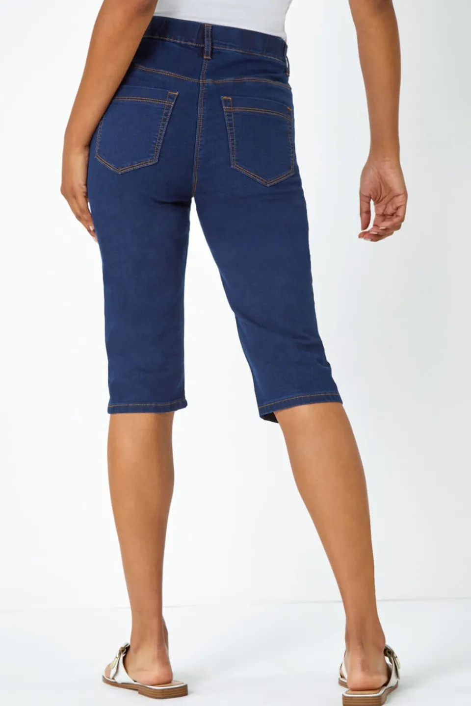 Jeans & Jeggings>Roman Denim Stretch Knee Length Pedal Pusher Indigo