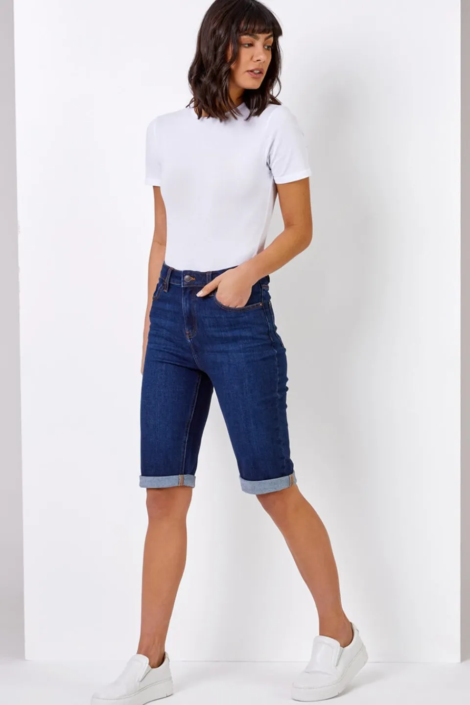 Shorts>Roman Essential Stretch Knee Length Shorts Indigo