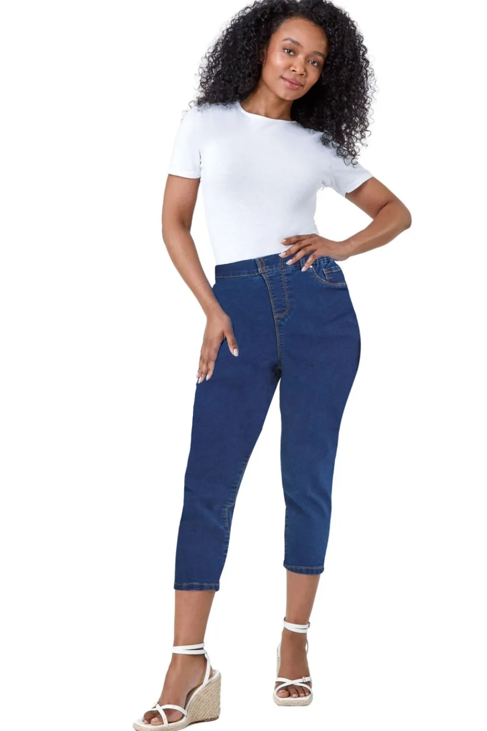 Jeans & Jeggings>Roman Indigo Petite Elastic Waist Crop Denim Jegging