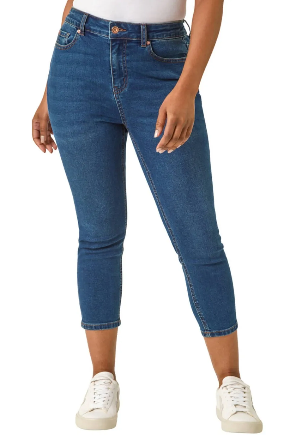 Jeans & Jeggings>Roman Indigo Petite Slim Crop Stretch Jeans