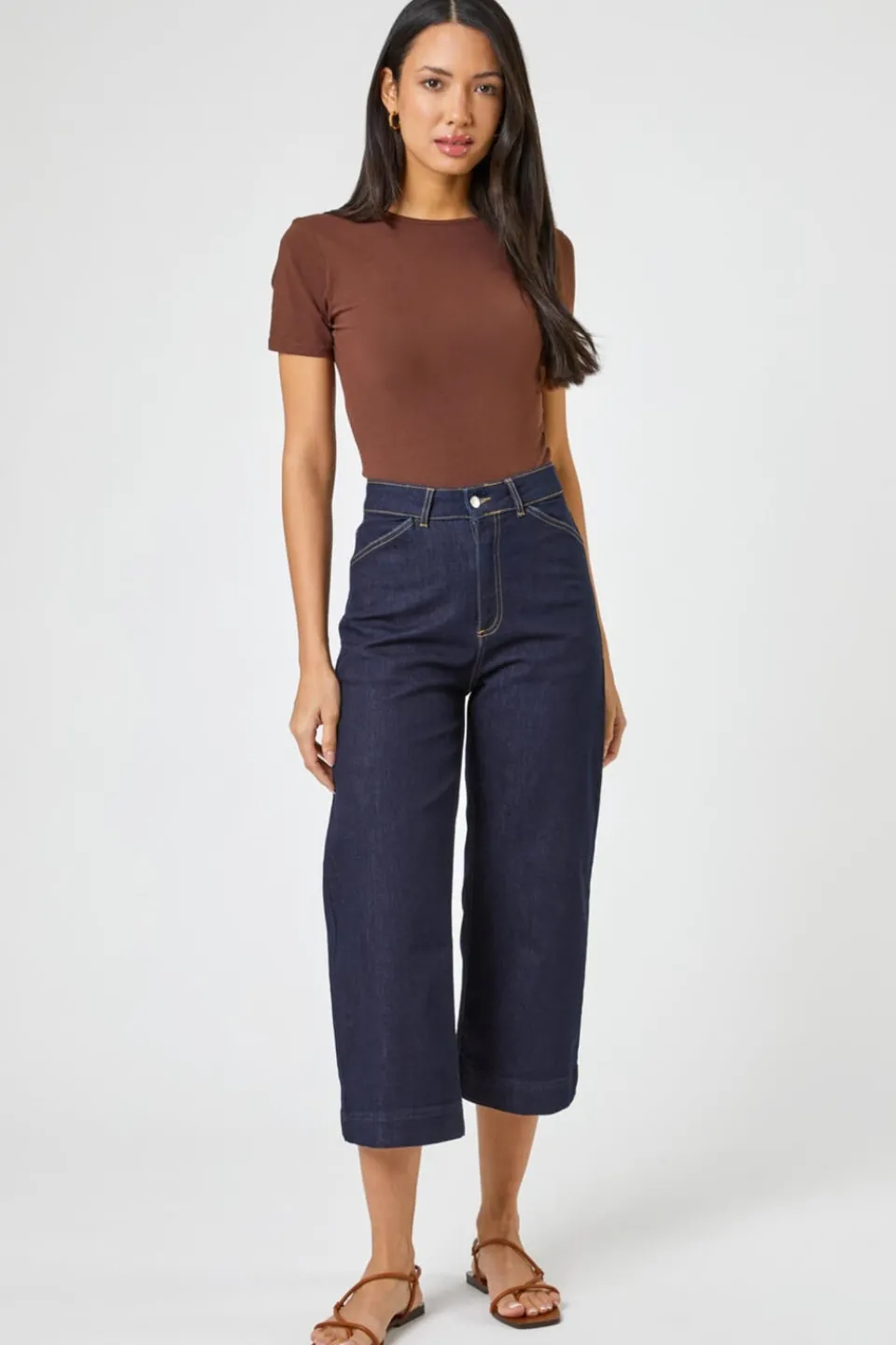 Trousers>Roman Wide Leg Stretch Cropped Denim Culottes Indigo
