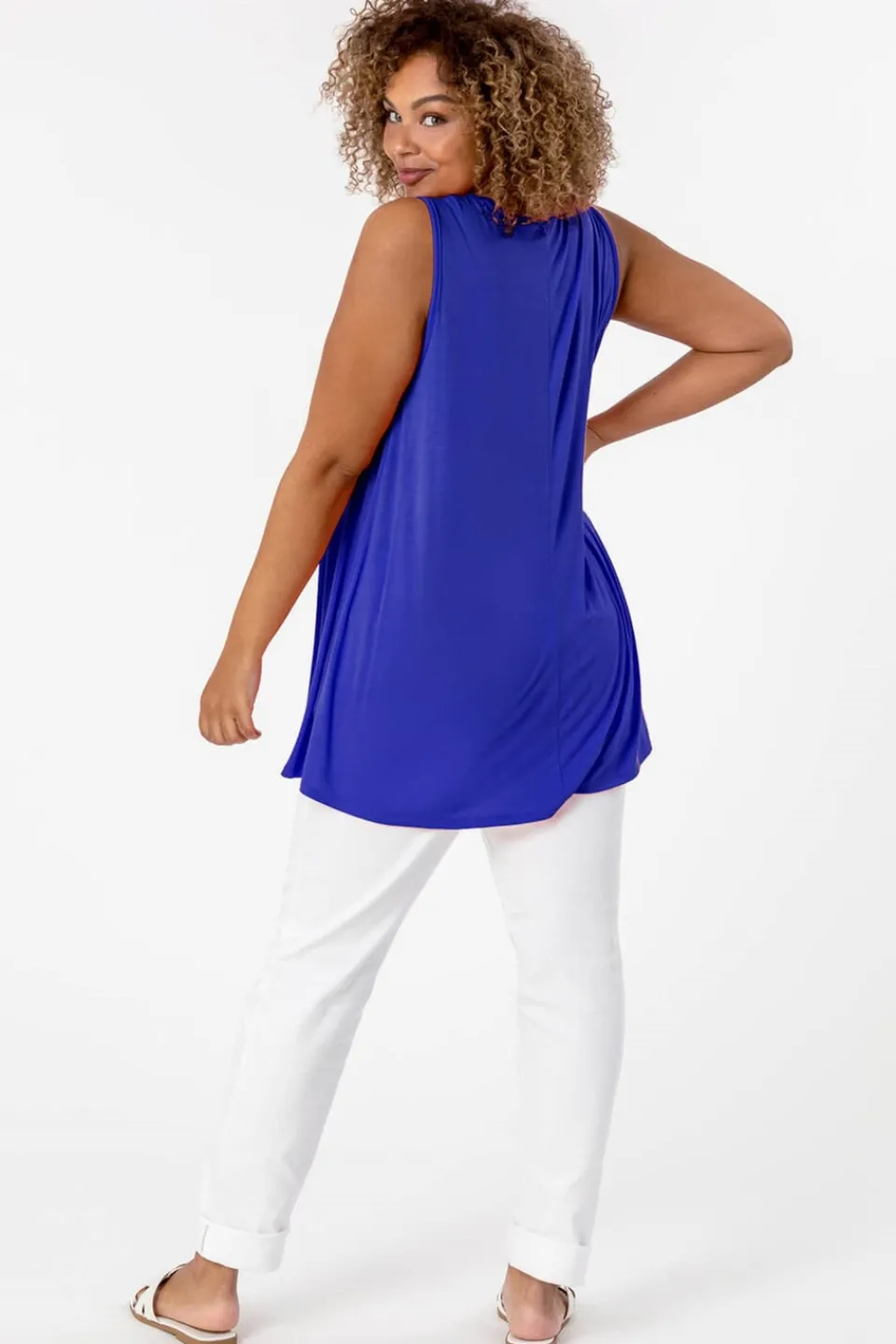 Tops>Roman Ink Blue Curve Plain V-Neck Vest Top