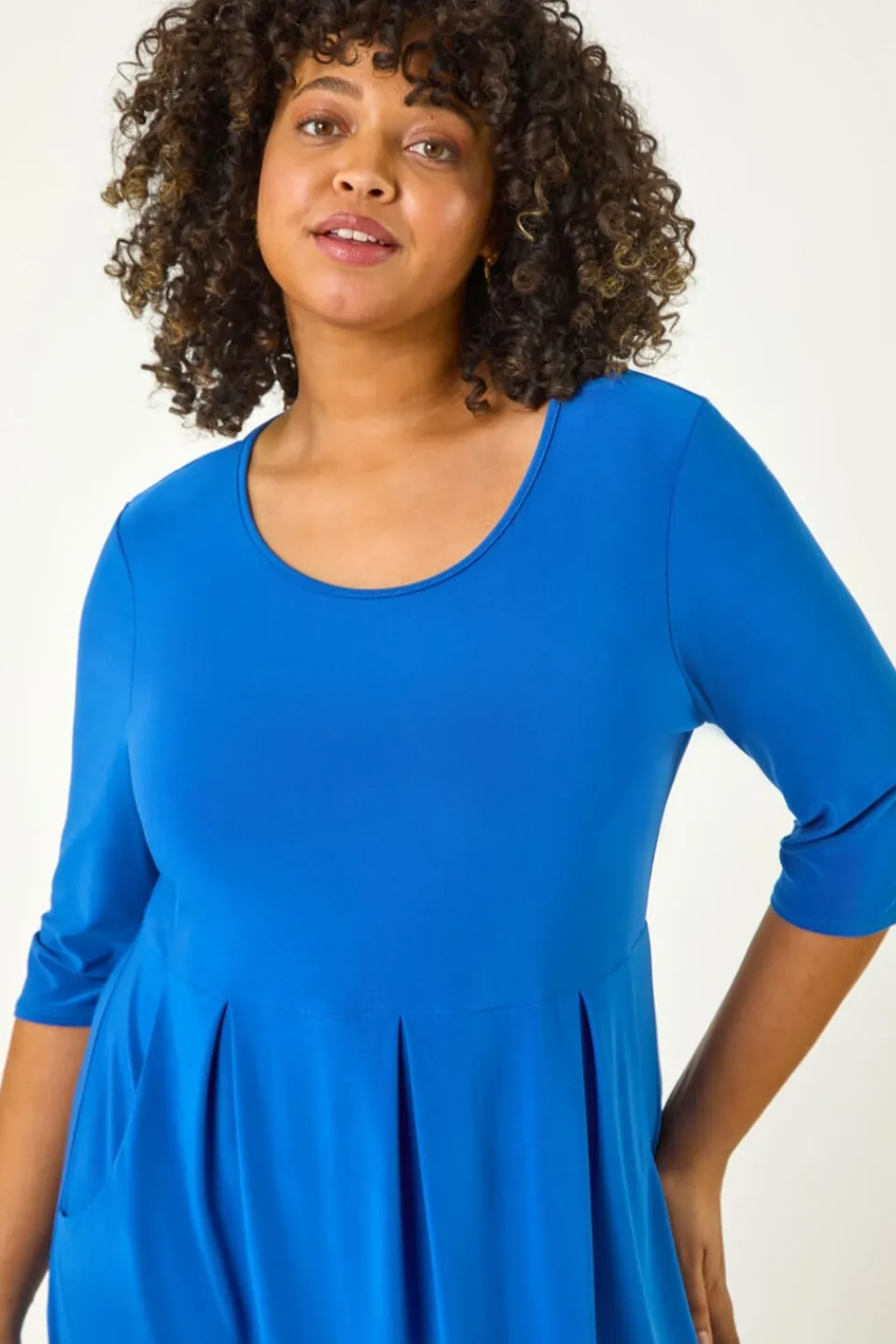 Dresses>Roman Ink Blue Curve Pocket Shift Midi Dress