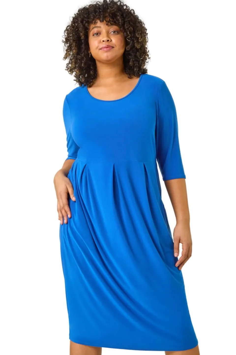 Dresses>Roman Ink Blue Curve Pocket Shift Midi Dress