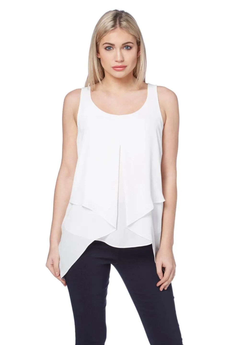Tops>Roman Ivory Asymmetric Sleeveless Vest Top