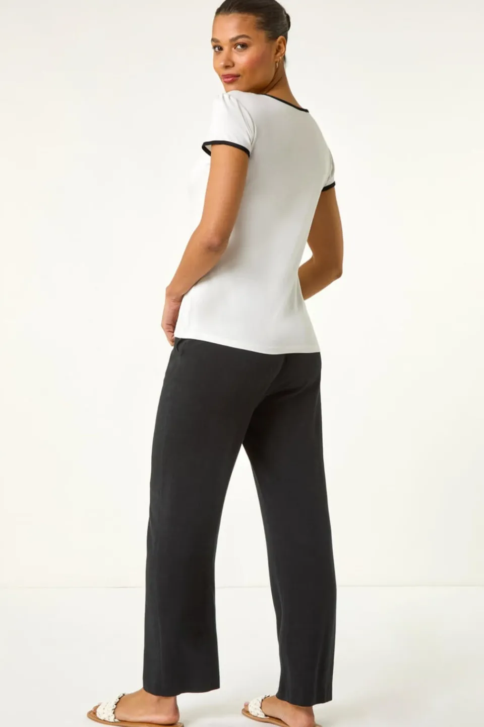 T-Shirts>Roman Ivory Bow Front Stretch Top