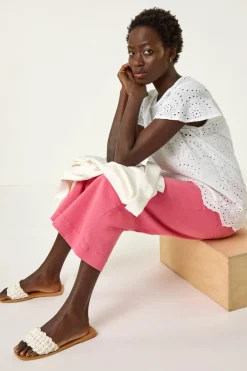 Tops>Roman Ivory Broderie Short Sleeve Top