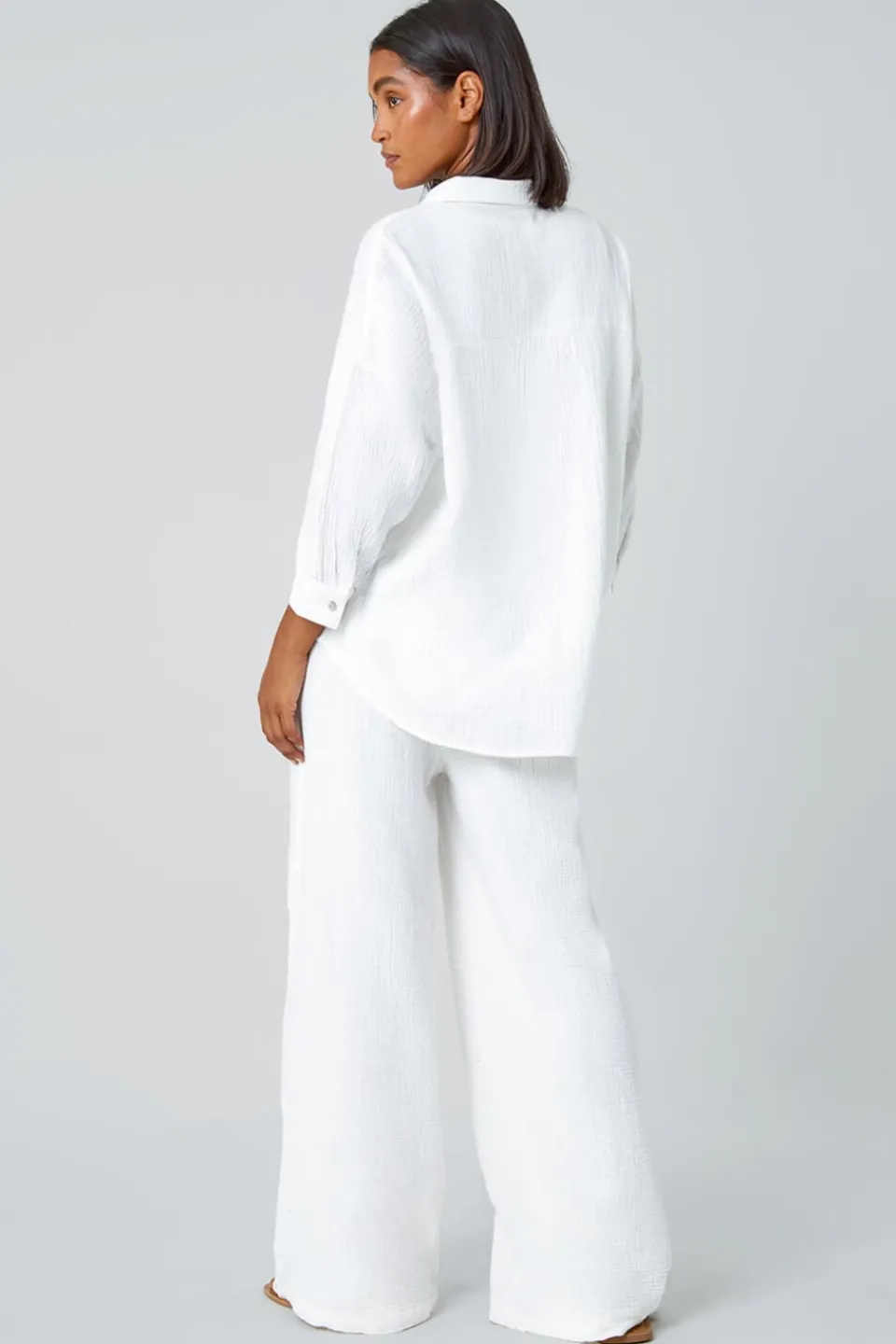 Tops>Roman Ivory Cotton Textured Button Shirt