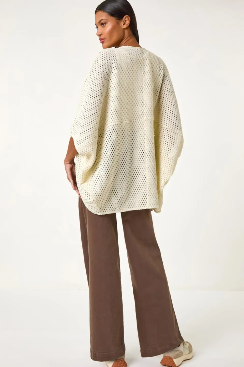 Tops>Roman Ivory Crochet Tunic Cardigan