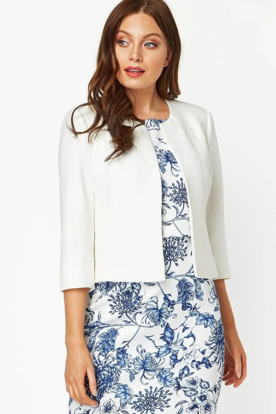 Coats & Jackets>Roman Cropped Bolero Tailored Jaquard Jacket Wedding Shrug Fitted Blazer Ivory