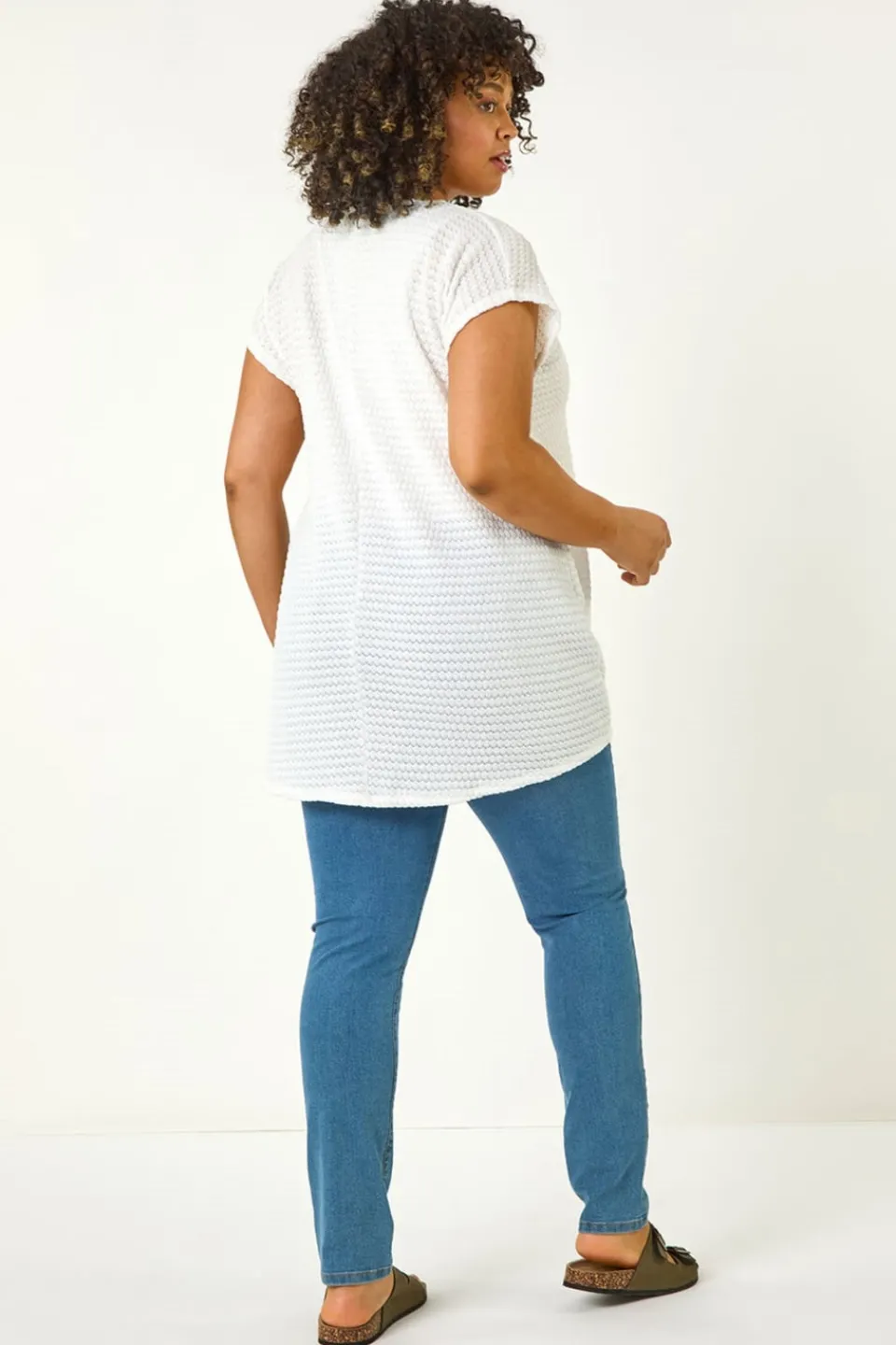 Tops>Roman Ivory Curve Crochet V-Neck Stretch Top
