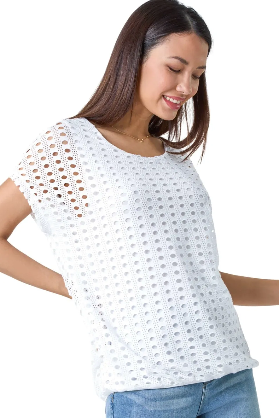 Tops>Roman Ivory Cut Out Detail Stretch Top