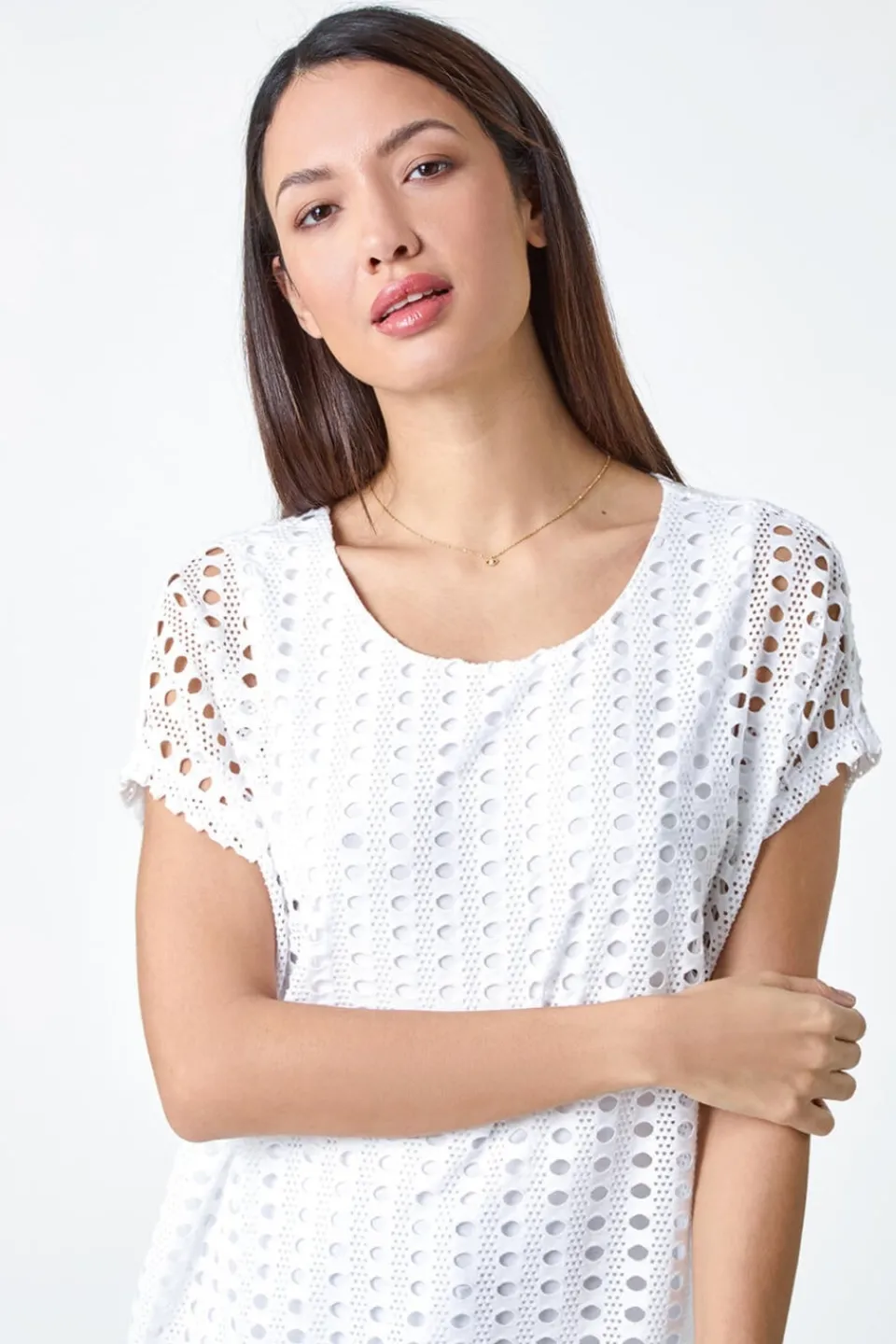 Tops>Roman Ivory Cut Out Detail Stretch Top