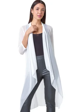 Tops>Roman Mesh Longline Kimono Ivory