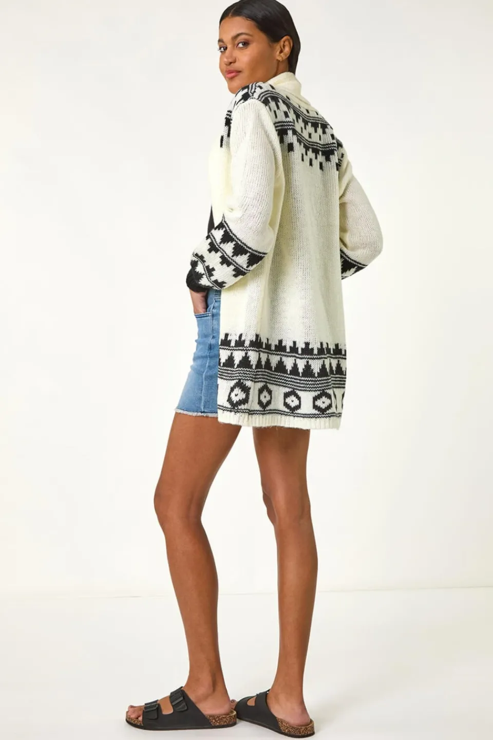 Tops>Roman Patterned Knit Cardigan Ivory