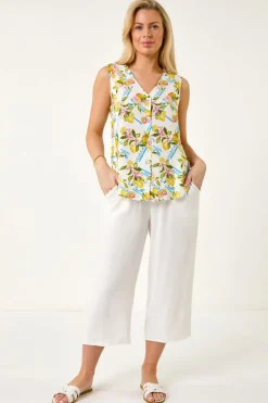 Tops>Roman Ivory Petite Floral Lemon Blouse