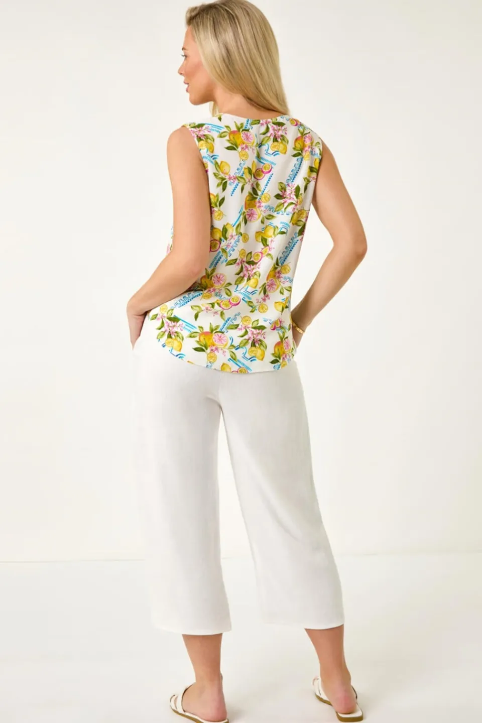 Tops>Roman Ivory Petite Floral Lemon Blouse