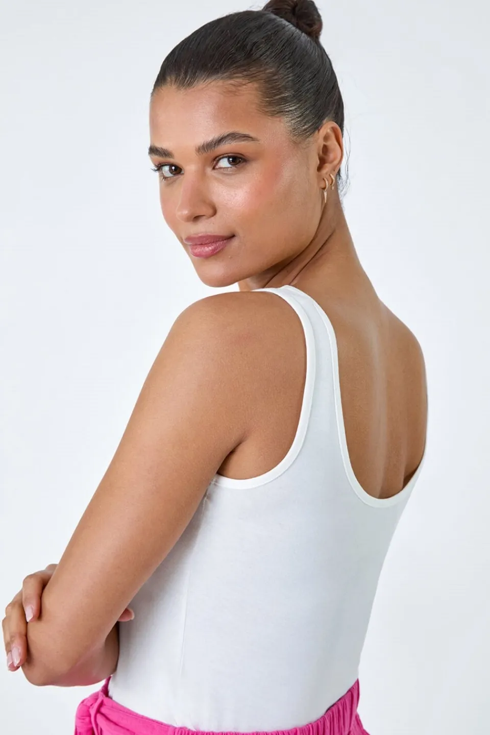 Tops>Roman Ivory Plain Stretch Jersey Vest Top
