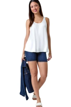 Tops>Roman Plain V-Neck Stretch Jersey Vest Top Ivory