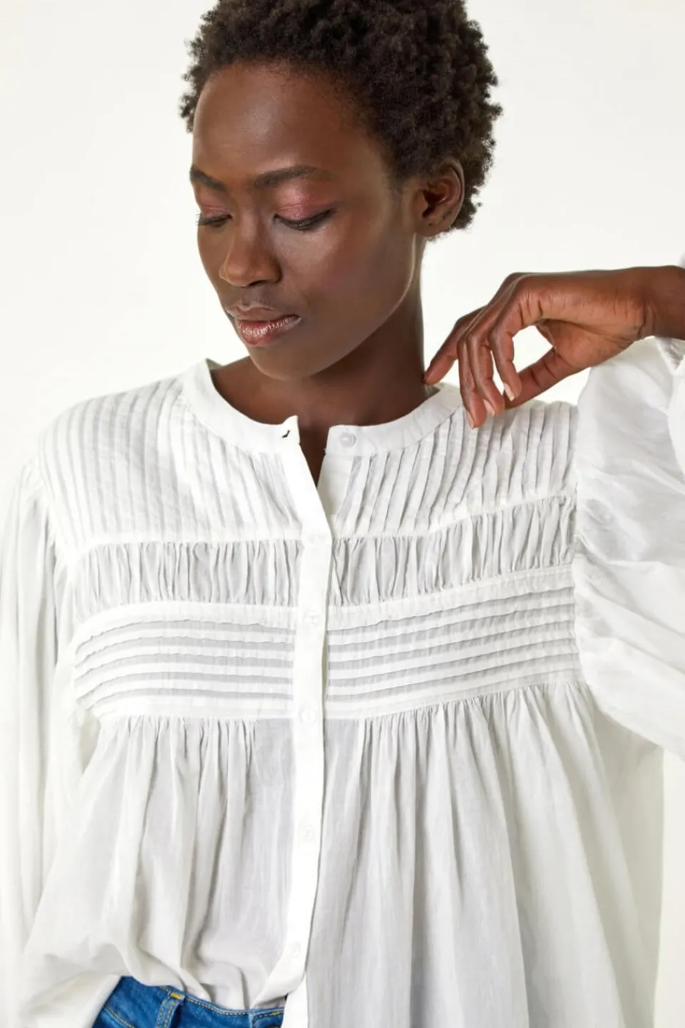 Tops>Roman Ivory Pleat Detail Button Through Blouse