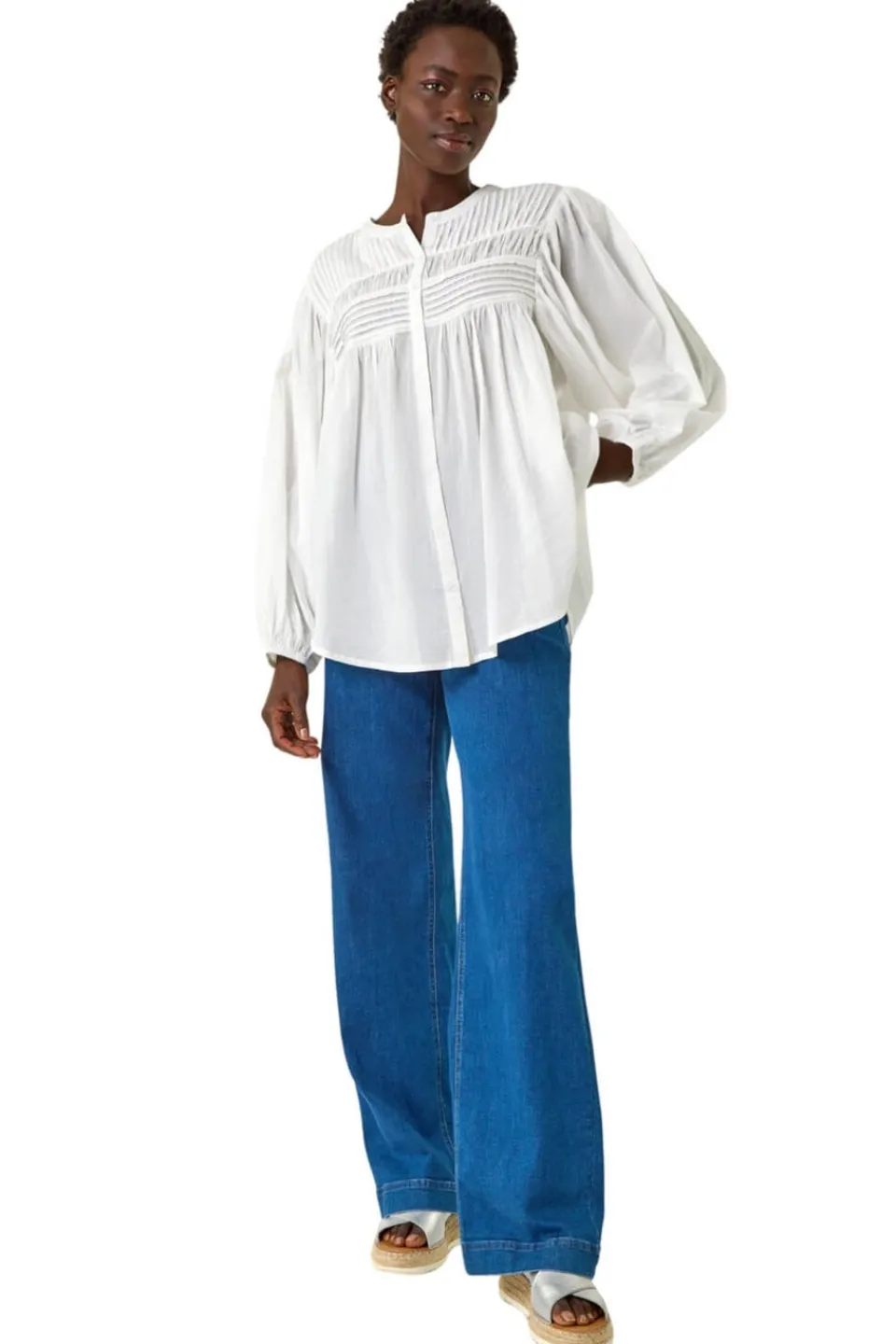 Tops>Roman Ivory Pleat Detail Button Through Blouse