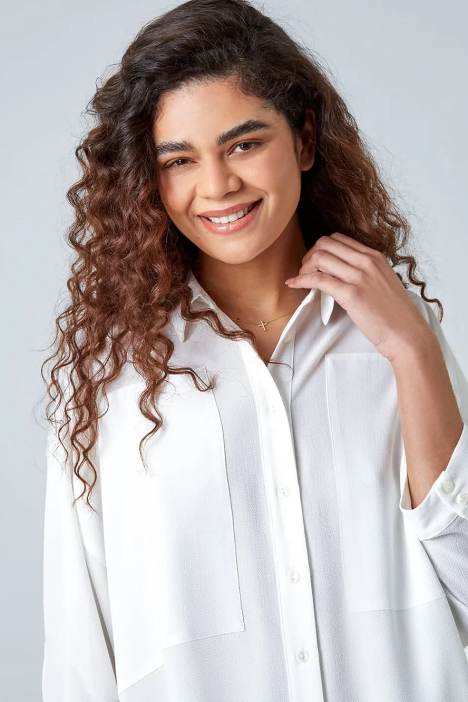 Blouses & Shirts>Roman Ivory Relaxed Smart Stretch Shirt
