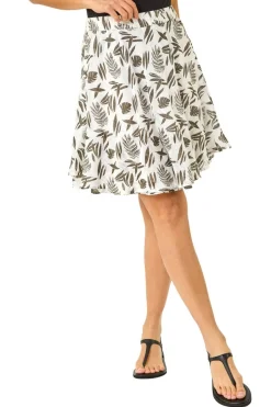 Skirts>Roman Short Leaf Print A Line Skirt Ivory