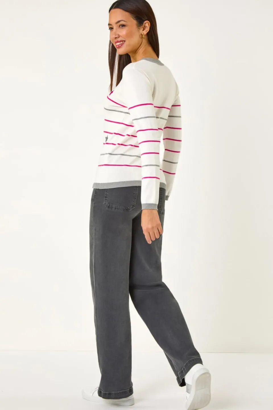 Tops>Roman Ivory Star Embroidery Jumper