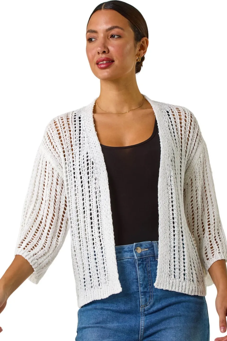 Tops>Roman Ivory Stitch Detail Knit Cardigan