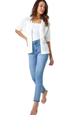 Knitwear>Roman Ivory Stitch Detail Knit Cardigan
