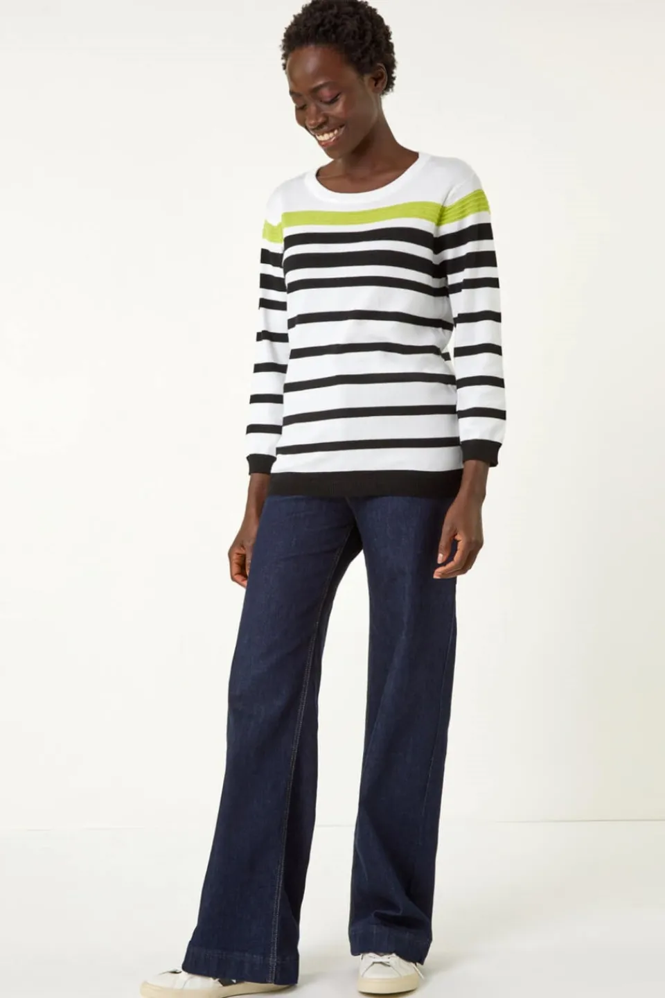 Tops>Roman Ivory Stripe Print Colour Knit Jumper