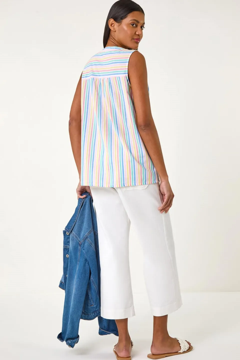 Tops>Roman Ivory Stripe V-Neck Vest Top