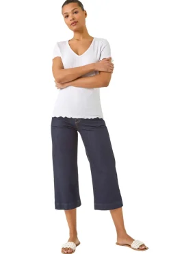 T-Shirts>Roman Ivory Textured Lettuce Edge Top