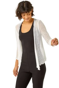 Tops>Roman Ivory Textured Pointelle Detail Shrug 01Ivory