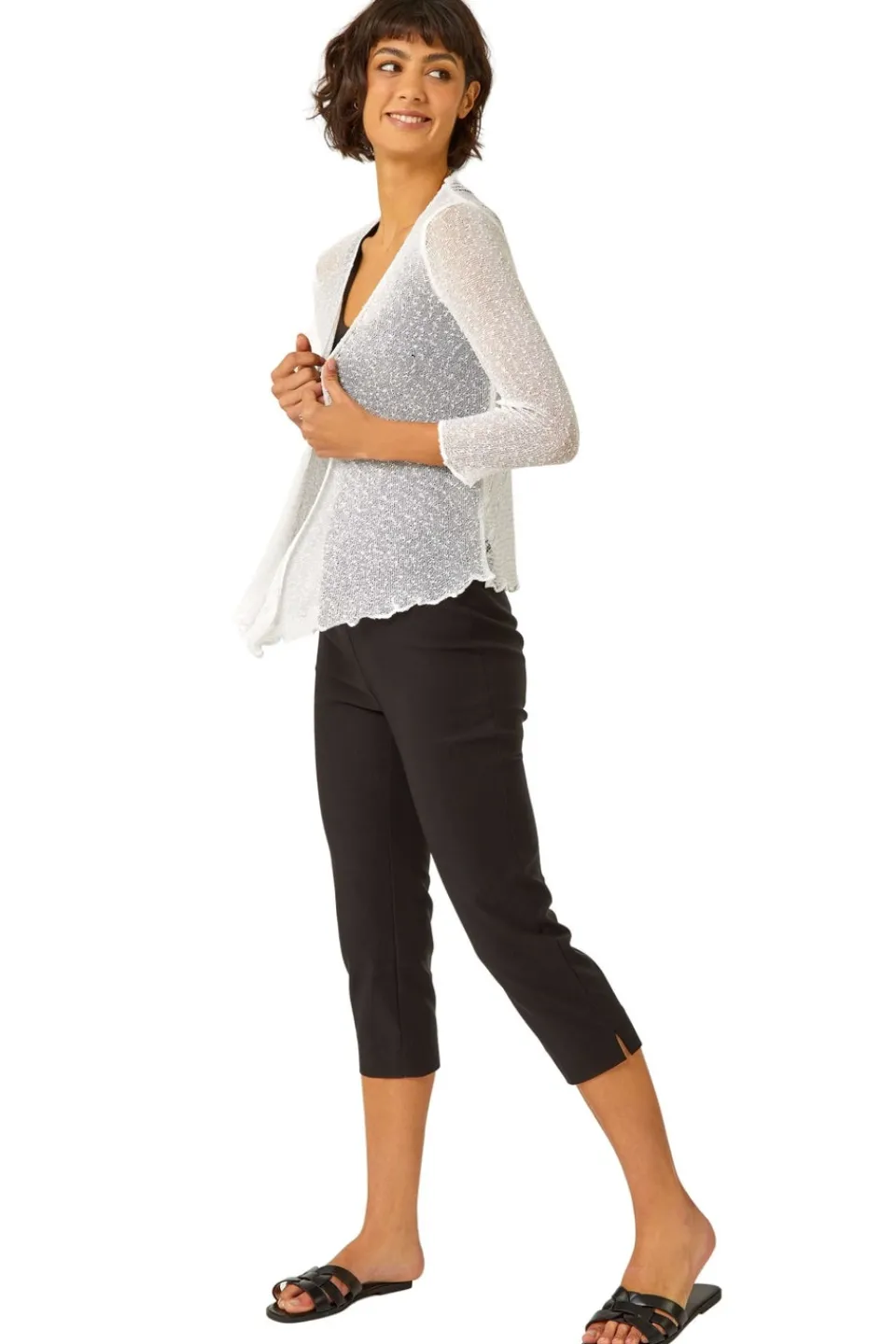Tops>Roman Ivory Textured Pointelle Detail Shrug 01Ivory