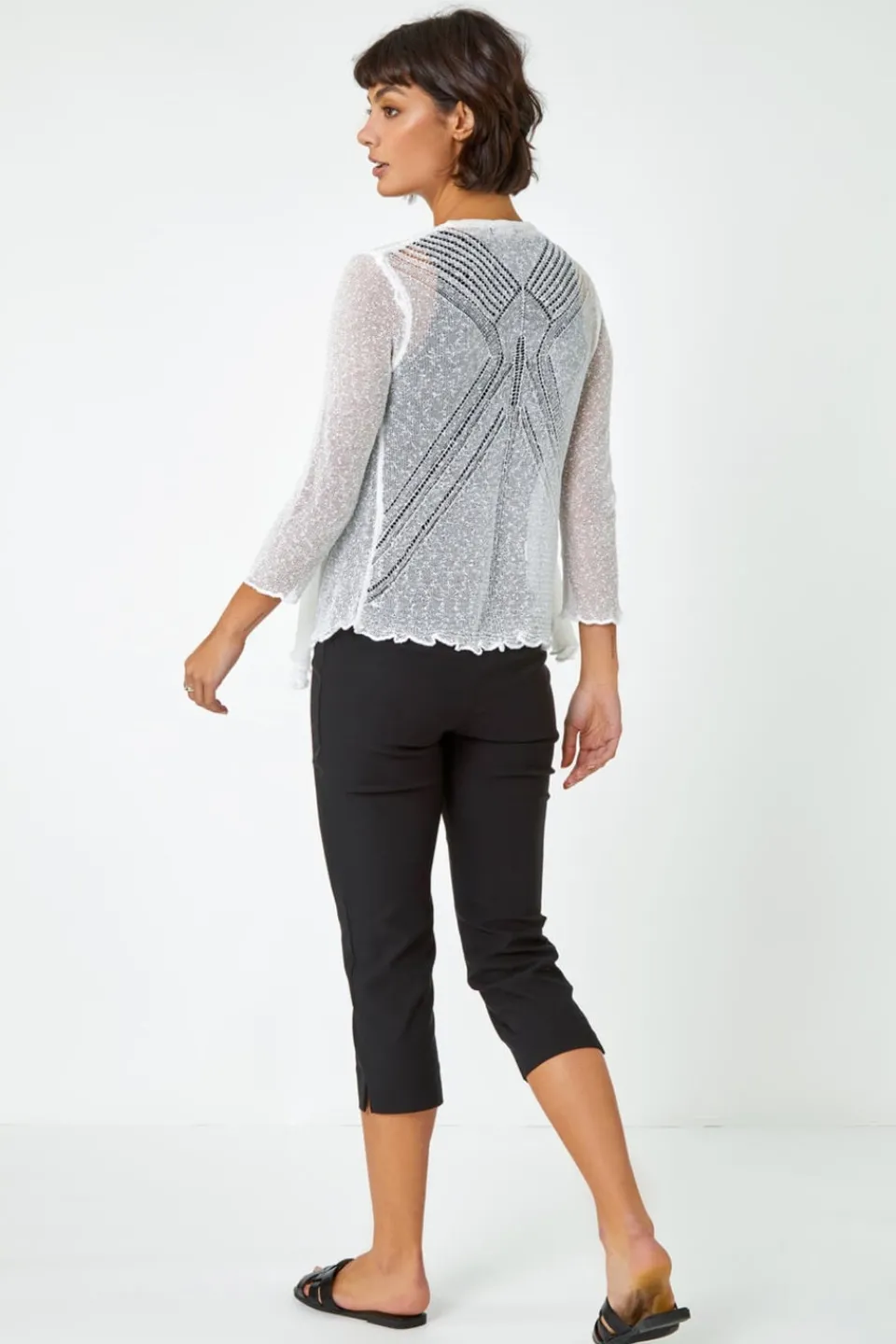 Tops>Roman Ivory Textured Pointelle Detail Shrug 01Ivory