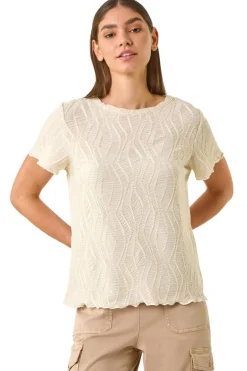 T-Shirts>Roman Ivory Textured Short Sleeve T Shirt
