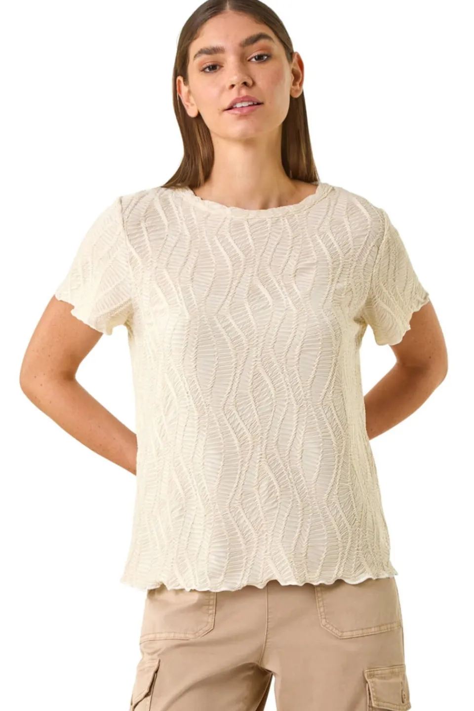 T-Shirts>Roman Ivory Textured Short Sleeve T Shirt