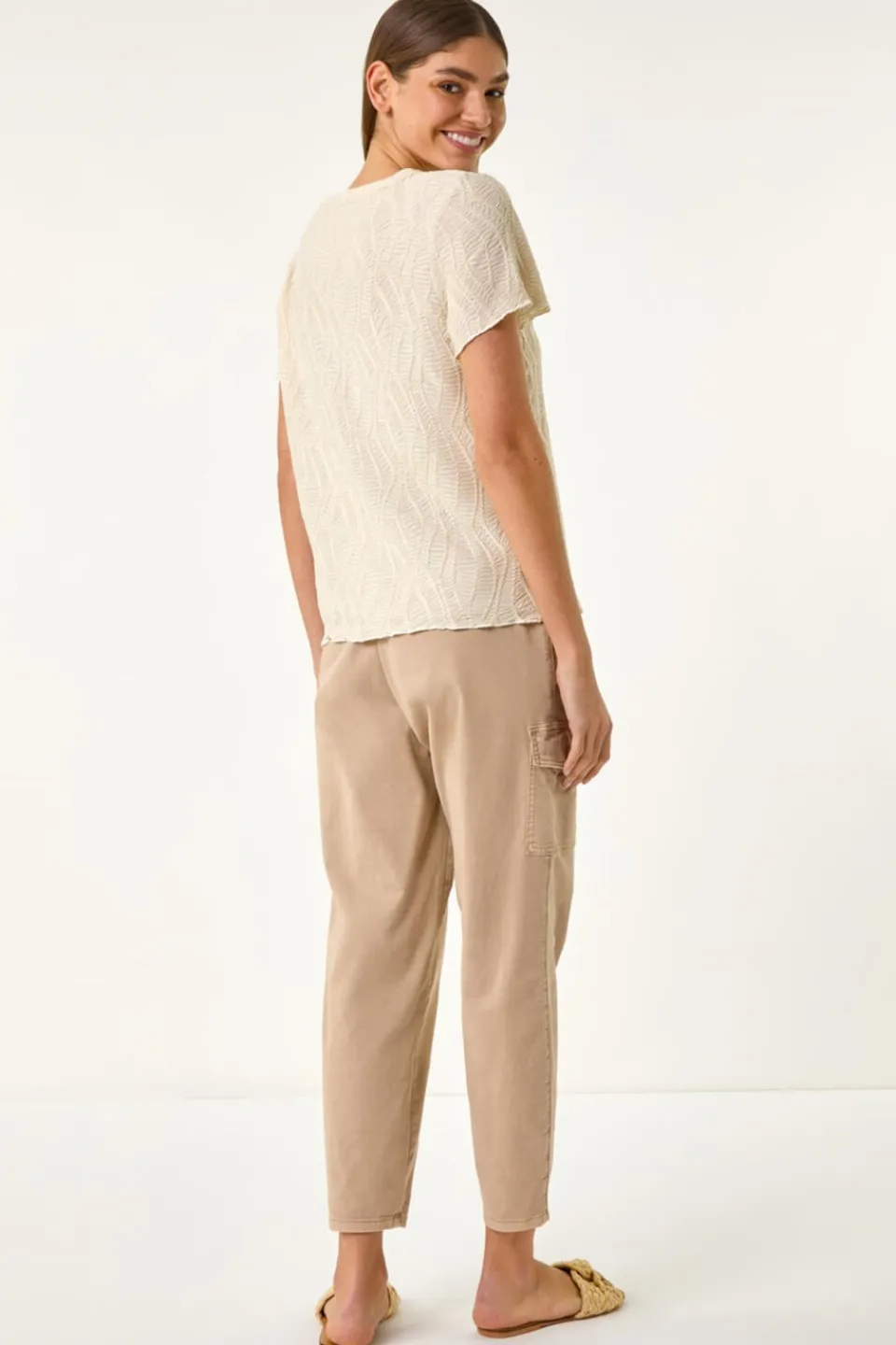T-Shirts>Roman Ivory Textured Short Sleeve T Shirt