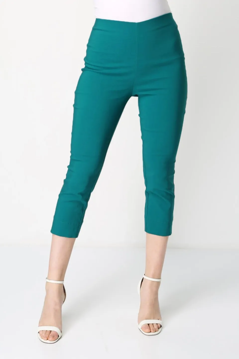 Trousers>Roman Jade Green Cropped Stretch Trouser Capri Summer Leggings 3/4 Pedal Pushers JadeGreen