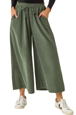 Trousers>Roman Baby Cord Wide Leg Culotte Khaki