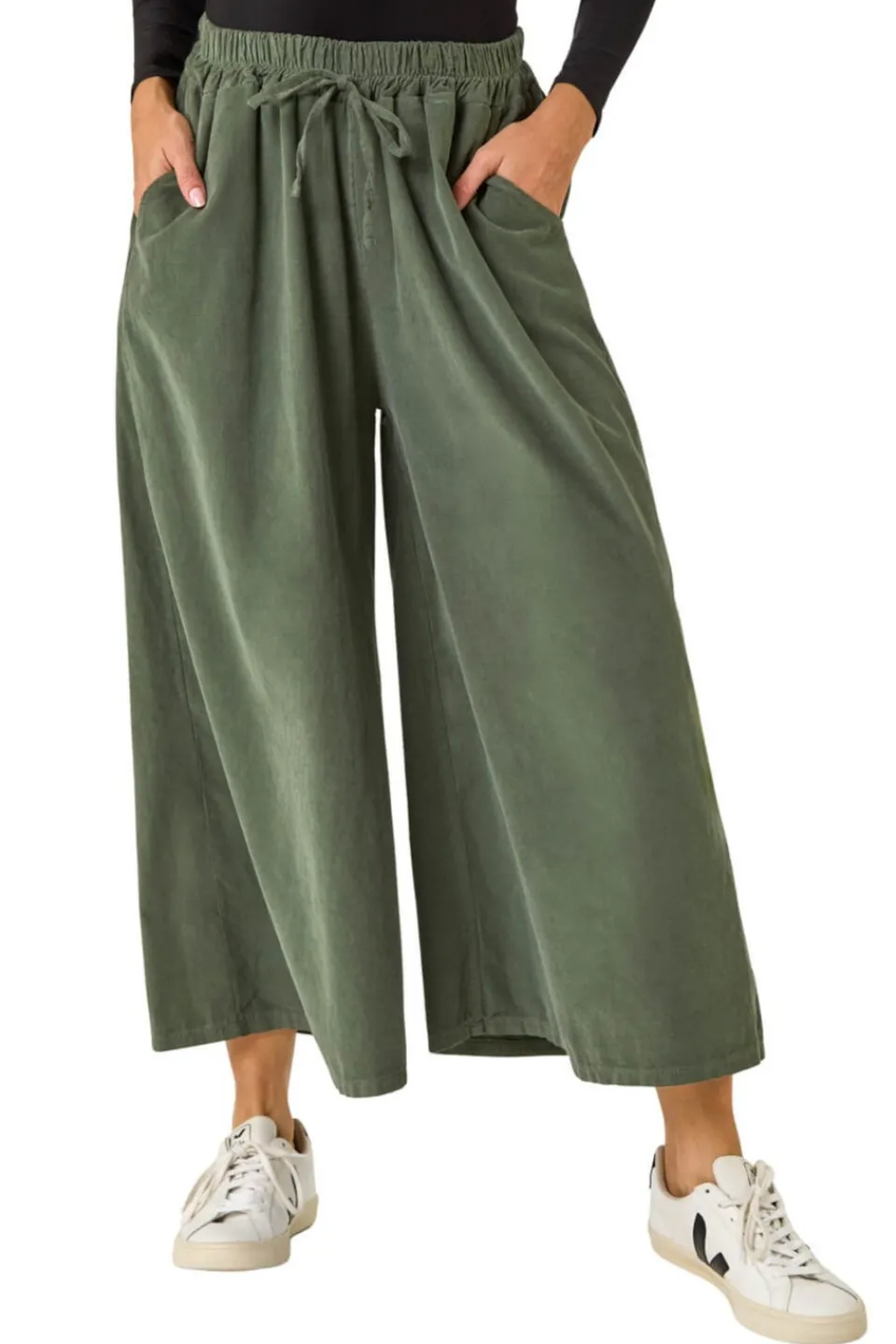 Trousers>Roman Baby Cord Wide Leg Culotte Khaki