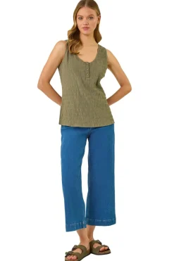 Tops>Roman Khaki Buttoned Stretch Vest Top