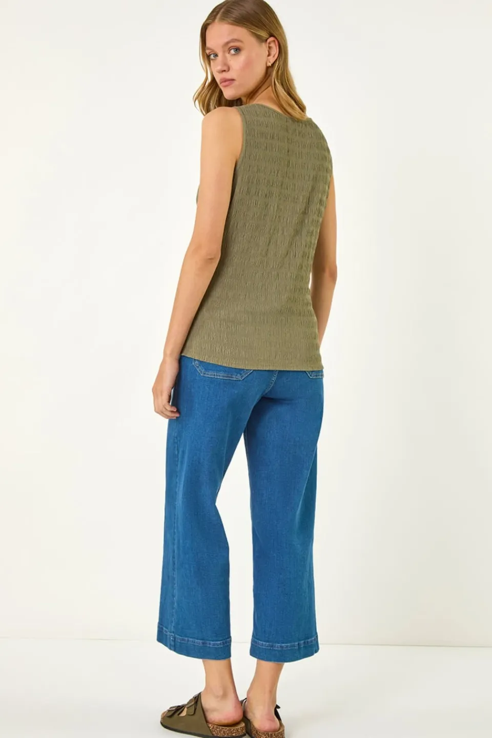 Tops>Roman Khaki Buttoned Stretch Vest Top