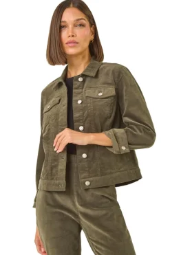 Coats & Jackets>Roman Corduroy Pocket Detail Stretch Jacket Khaki