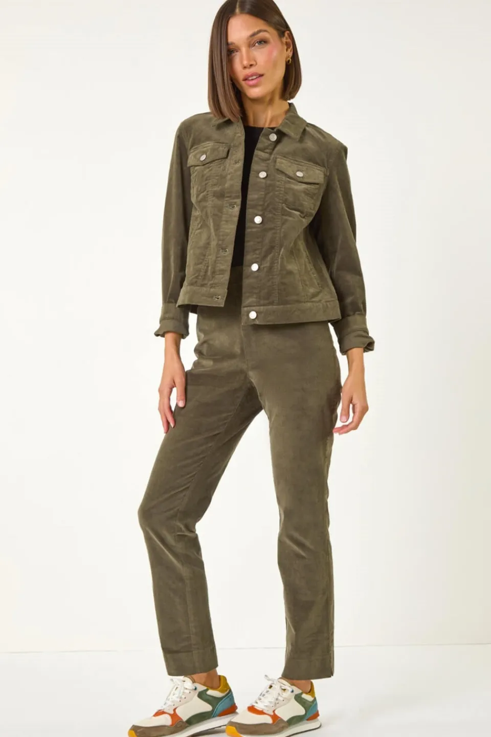 Coats & Jackets>Roman Corduroy Pocket Detail Stretch Jacket Khaki