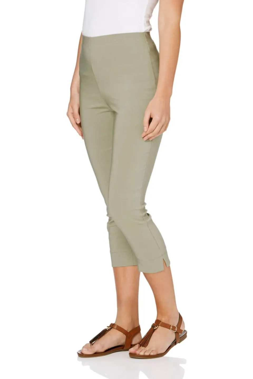 Trousers>Roman Cropped Stretch Trouser Capri Summer Leggings 3/4 Pedal Pushers Khaki