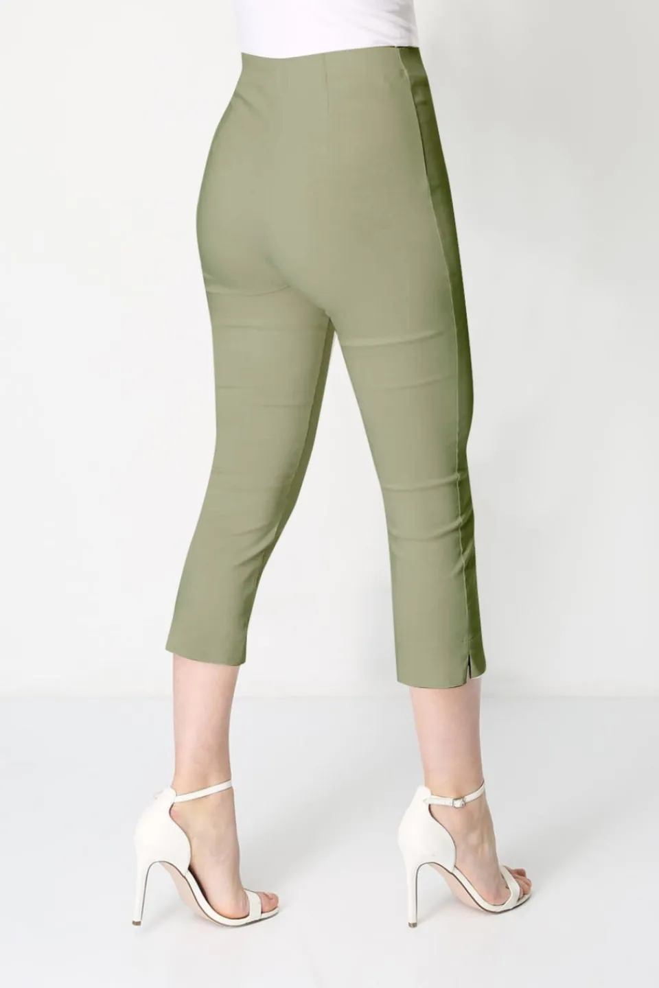 Trousers>Roman Cropped Stretch Trouser Capri Summer Leggings 3/4 Pedal Pushers Khaki