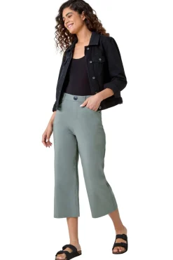 Trousers>Roman Khaki Cropped Stretch Culotte